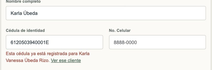 Aviso de cédula ya registrada