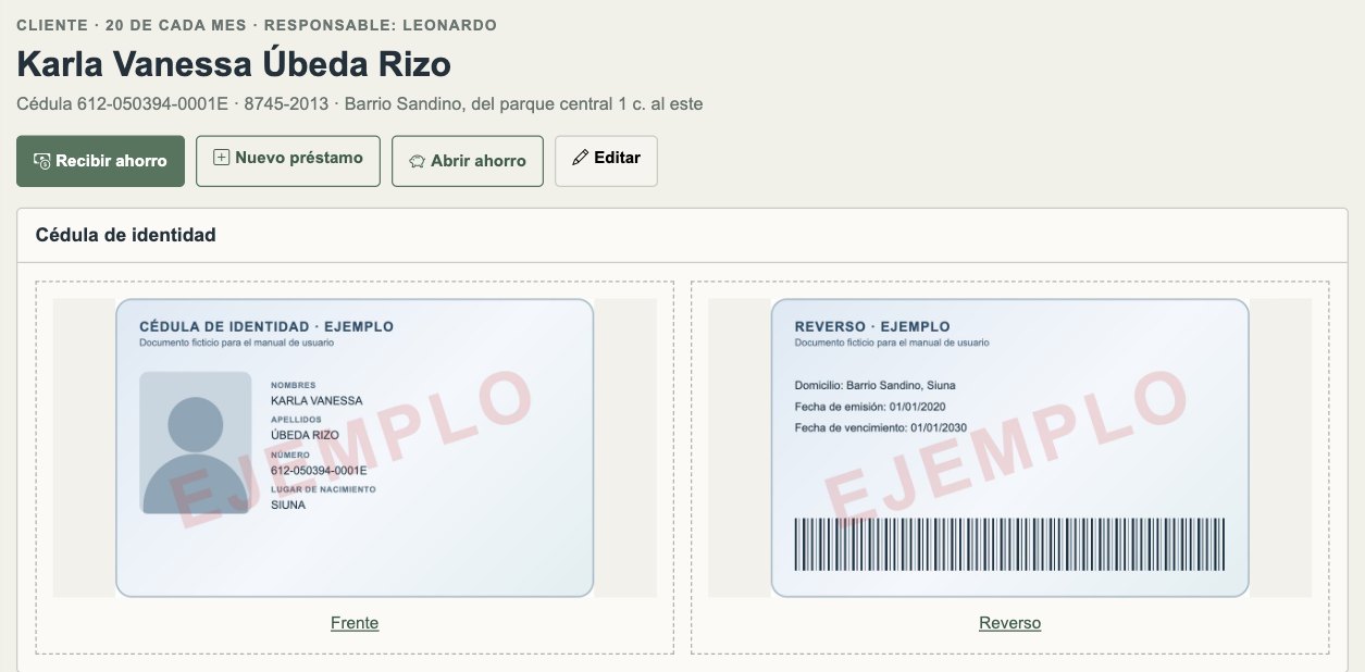 Fotos de la cédula en el perfil del cliente