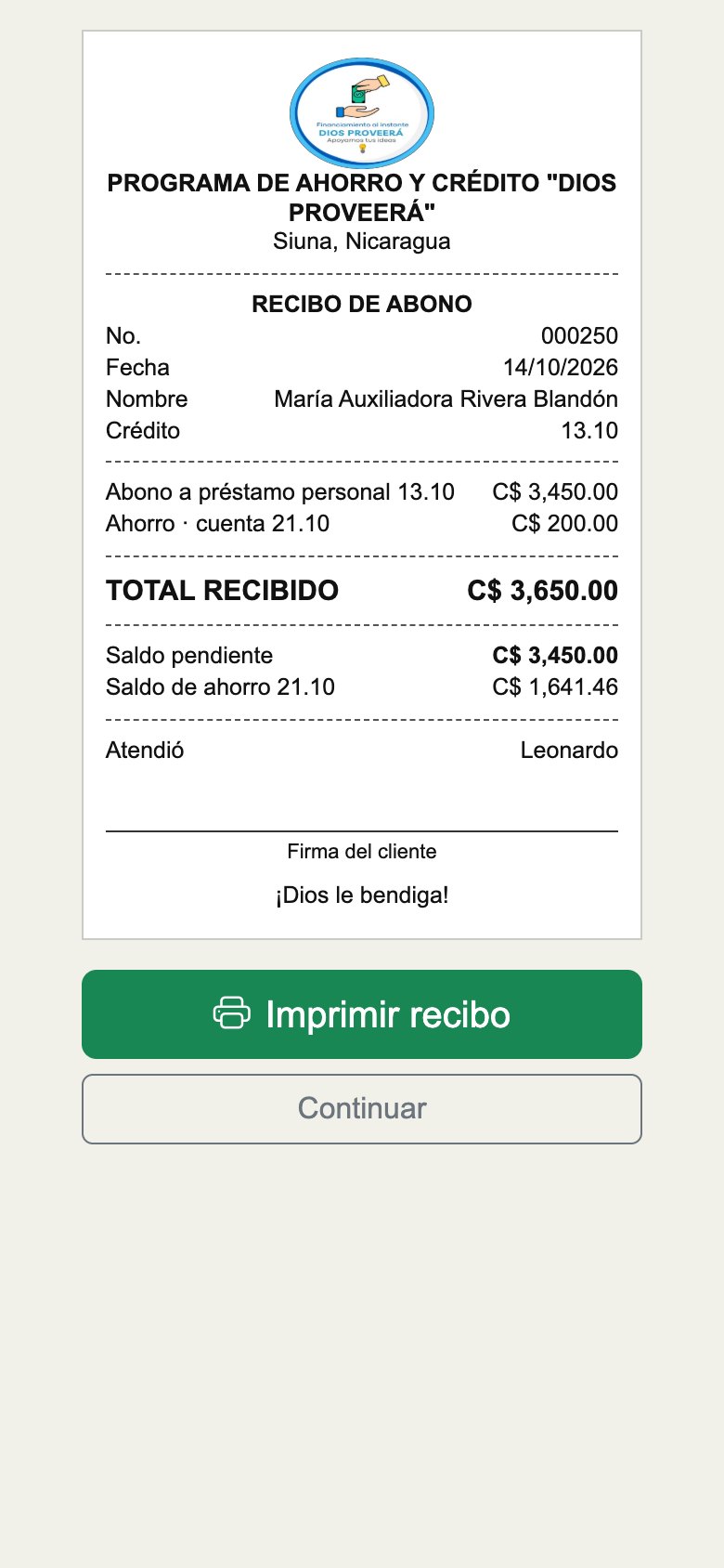 Recibo de abono