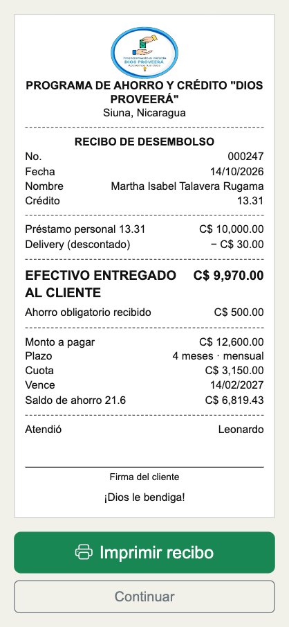 Recibo de desembolso de un préstamo